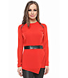 Червена дамска блуза с контрастен колан-0 снимка