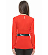 Червена дамска блуза с контрастен колан-1 снимка
