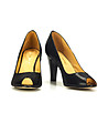 Черни дамски кожени обувки с отворени пръсти-2 снимка