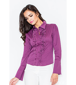Дамска памучна риза в лилав нюанс с къдрички Lucky снимка