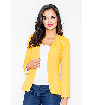 Дамско жълто сако без закопчаване снимка
