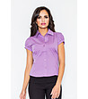 Виолетова дамска памучна риза с къси ръкави Sandra-0 снимка