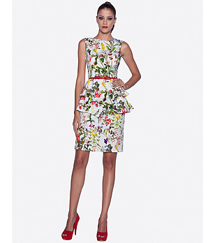 Бяла памучна рокля с принт на цветя снимка