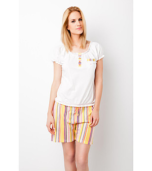 Дамска пижама в бяло и оранжево снимка