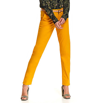 Жълт памучен дамски панталон Vika снимка