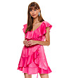 Розова рокля с лъскав ефект Selena-0 снимка