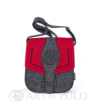 Чанта за рамо в сиво и червено от филц снимка