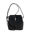 Черна релефна дамска чанта от естествена кожа Felicita-0 снимка