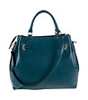 Дамска кожена чанта в цвят петрол-1 снимка