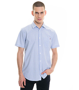Карирана памучна мъжка риза в синьо и бяло Bridger снимка