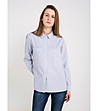 Бяла дамска памучна риза на синьо райе Kalien-0 снимка
