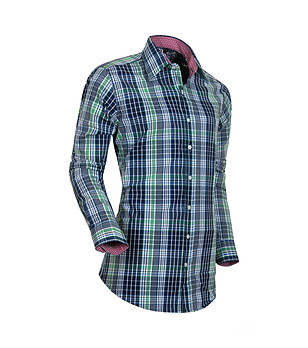 Зелена памучна риза на тъмносиньо каре Goran снимка