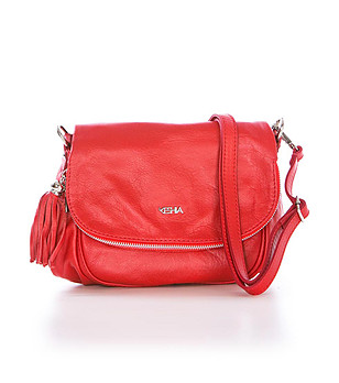 Червена кожена дамска чанта Alice снимка