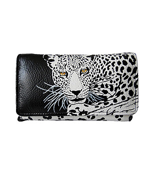 Кожен портфейл с ръчно рисуван леопард Salina снимка