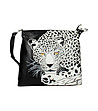 Черна кожена дамска чанта с ръчно рисуван леопард-0 снимка