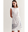 Бяла памучна рокля с флорални бродерии Marina-0 снимка