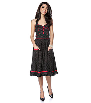 Черна памучна рокля на точки с червени кантове Imena снимка