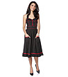 Черна памучна рокля на точки с червени кантове Imena-0 снимка