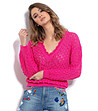 Цикламен ажурен памучен пуловер Viola-0 снимка