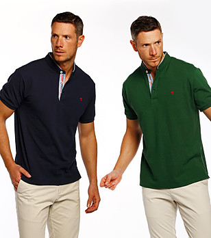 Комплект от две мъжки памучни Polo блузи в тъмносиньо и зелено снимка