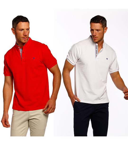 Комплект от две мъжки памучни Polo блузи в бяло и червено снимка
