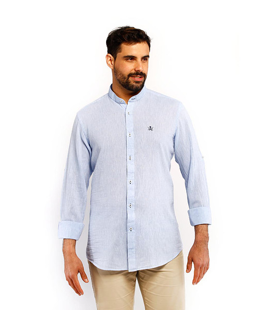 Светлосиня мъжка риза от лен и памук Maoli снимка