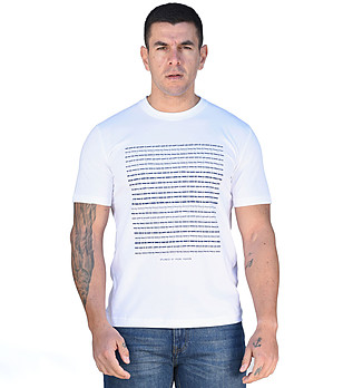 Бяла памучна мъжка тениска Edvin снимка