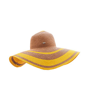 Лятна дамска шапка в бежов нюанс и жълто снимка