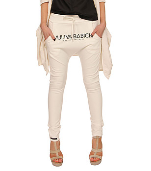 Дамски панталон в цвят екрю с лого Abi снимка