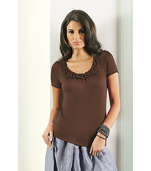 Кафява дамска блуза с къси ръкави Sarina снимка