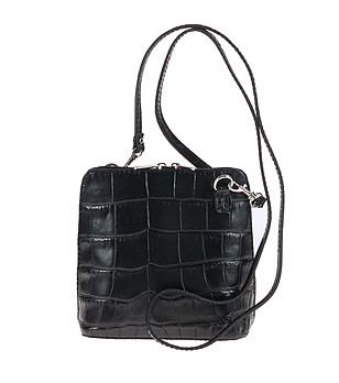 Черна дамска кожена чанта за рамо Ilaria снимка