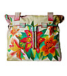 Кожена дамска чанта с ръчно рисувани цветя-2 снимка