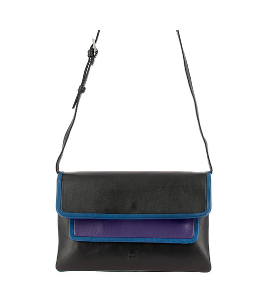 Кожена чанта за рамо в черно, лилаво и синьо Formentera снимка