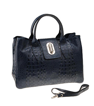 Дамска кожена чанта в син нюанс Gloria снимка