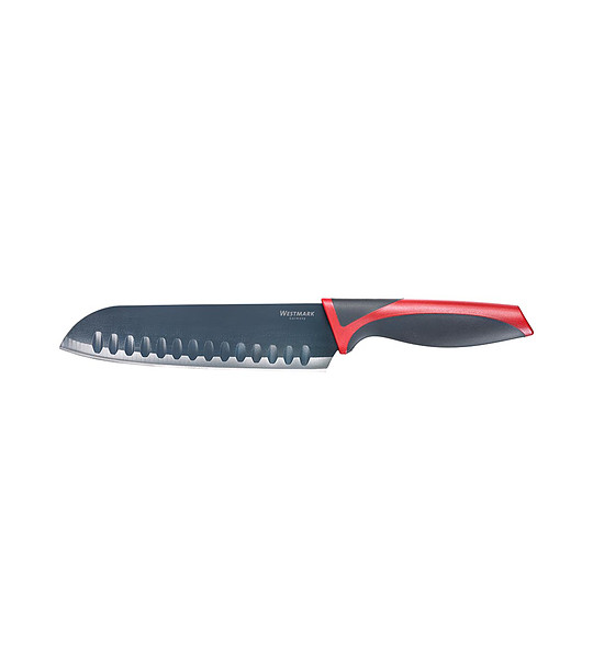 Нож сантоку в червено и черно 17 см снимка