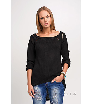 Асиметричен дамски черен пуловер снимка