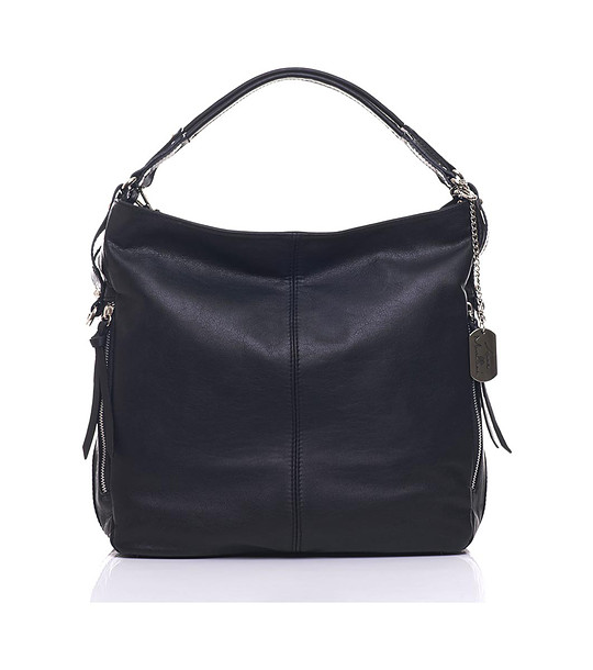 Черна кожена дамска чанта с ципове Marisa снимка