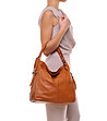 Дамска кожена чанта в цвят камел с ципове Marisa-4 снимка