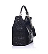 Черна кожена дамска чанта с пискюли Vitalia-2 снимка