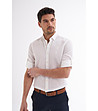 Бяла мъжка риза от памук и лен Leon-2 снимка