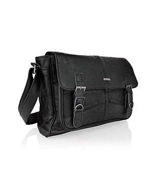 Unisex черна кожена чанта за рамо снимка