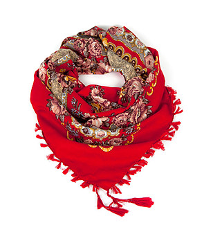 Дамски червен шал с флорален принт Lornita снимка