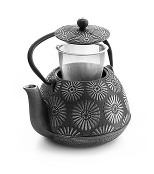 Черен чайник с флорални мотиви за индукционни котлони 1,2 л снимка