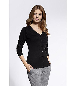 Черна дамска жилетка с декорация снимка