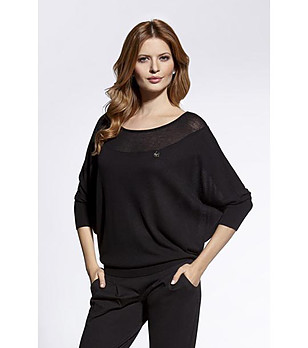 Черна дамска блуза с прилеп ръкави снимка