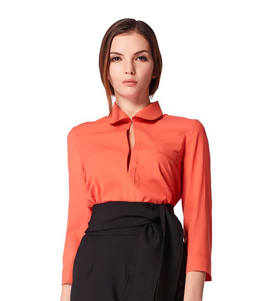 Памучна дамска блуза в цвят корал снимка