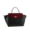 Черна кожена дамска чанта с капак в цвят бордо Alla-0 снимка