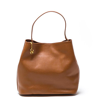 Дамска кожена чанта в цвят коняк с несесер Aleksa снимка