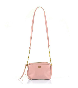 Розова дамска чанта с пискюл снимка