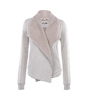 Дамска жилетка в меланж на цвят слонова кост с пух снимка